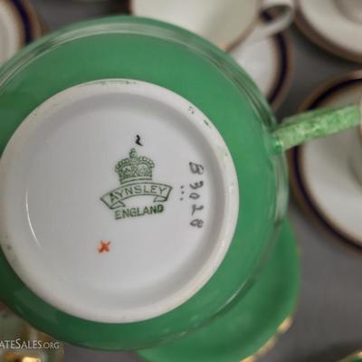 Antique English bone china, tea cup & saucer Aynsley green band