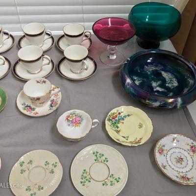 Antique English bone china, tea cups & saucers