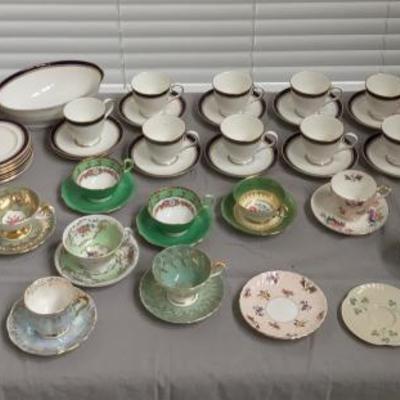 Antique English bone china, tea cups & saucers