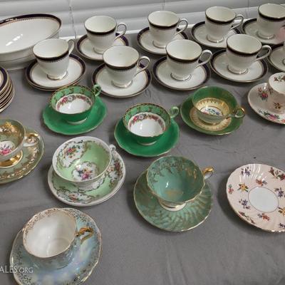 Antique English bone china, tea cups & saucers