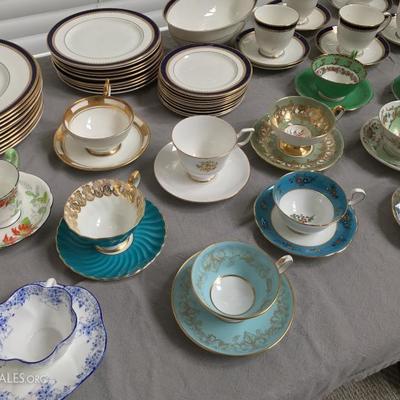 Antique English bone china, tea cups & saucers