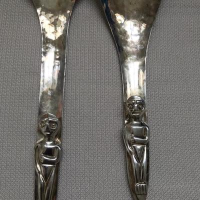 Hammered Silver Haida Kwakiuti Art Salad Fork Spoon Acme Bates & Son 