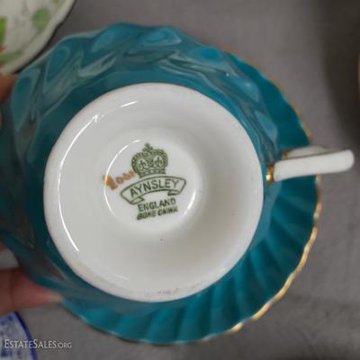 Antique English bone china tea cup & saucer turquoise with gilding