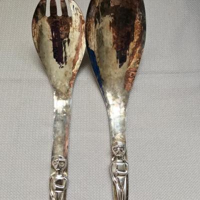 Hammered Silver Haida Kwakiuti Art Salad Fork Spoon Acme Bates & Son 