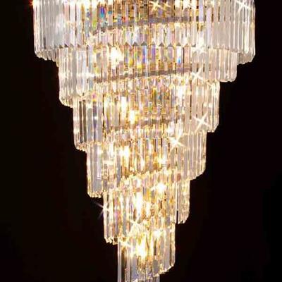 MODERN 7 TIER SPIRAL CHANDELIER WITH CRYSTAL DROPS, CHROME FINISH BASE, 50 INCHES TALL!