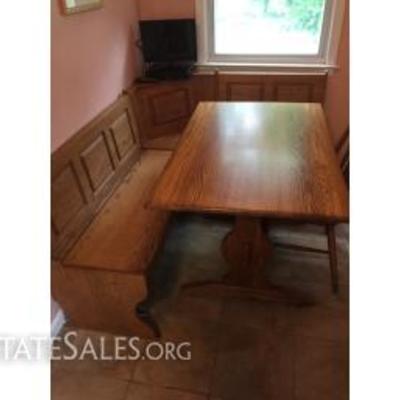 Oak Breakfast Nook With Two Chairs