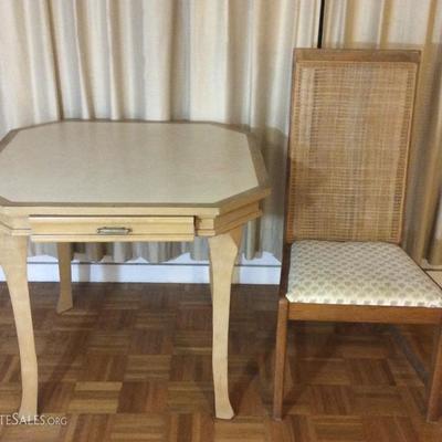 JYR101 Solid Wood Table, Rattan Chair Tropical Print
