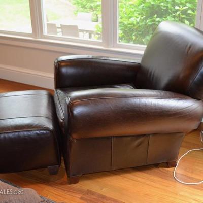 Pottery Barn leather chair and ottoman