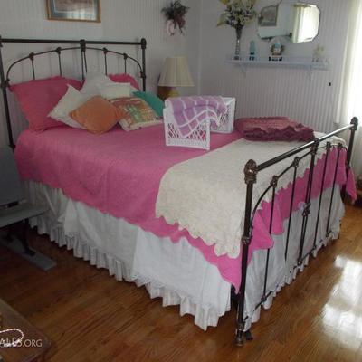Queen size iron bed and box spring and mattress $380