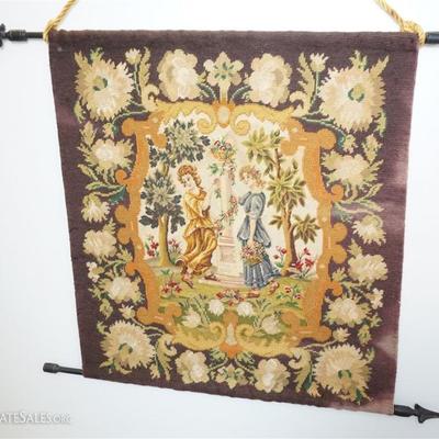 Lot 24 - Antique 19th c. Victorian Needlepoint Tapestry. Done entirely and skillfully by hand, it features a classical scene with two...