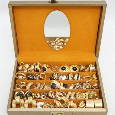 Large Lot Vintage Costume Earrings and Jewelry Box