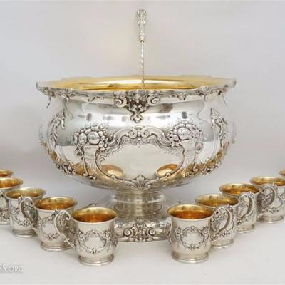 A Monumental American Solid Sterling Silver Francis I Punch Bowl with gilt wash interior. This magnificent punch bowl by Reed and Barton...