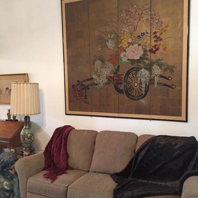 Couch & Large Japanese Screen Circa 1900