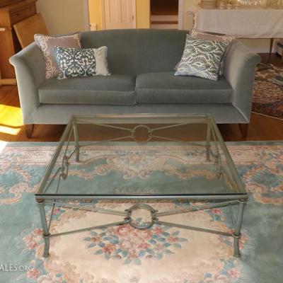 Crate & Barrel Couch. Glass Top Coffee Table