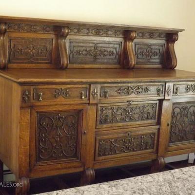 Wood Carved Buffet Table Sideboard Server
