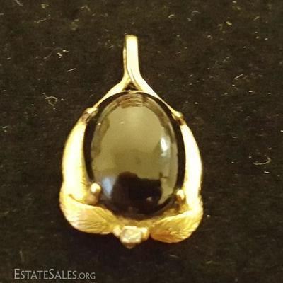 FSL239 Stunning 14K Gold Pendant & Black & Clear Cut Stone
