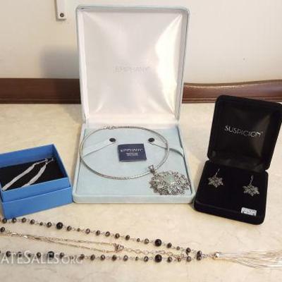 FSL148 Platinum Clad Necklace, Sterling Earrings & More NIB
