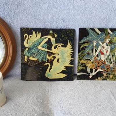 FSL007 Lacquered Pictures, Tropical Print, Collectible Porcelain Plate
