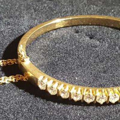 FSL228 Tennis Bracelet 14K Gold w Crystal Cut Clear Stones

