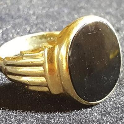 FSL231 Black Stone 10K Gold Ring with Black Stone
