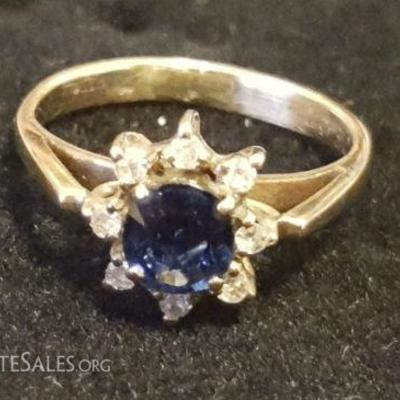 FSL238 Nice 14K Gold Ring with Blue & Clear Cut Stones
