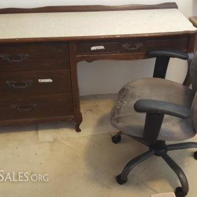 FSL138 Vintage Formica Top Wood Desk & Task Chair
