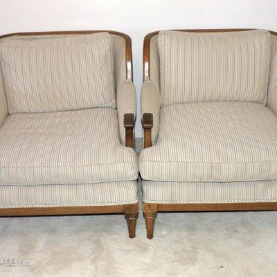 Set of two vintage wood/upholstered arm chairs