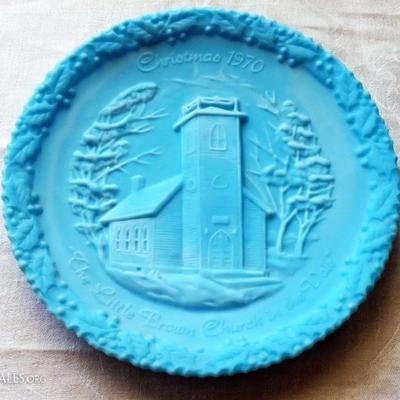 Fenton China collector plate, “Little Brown Church in the Vale”, Christmas 1970