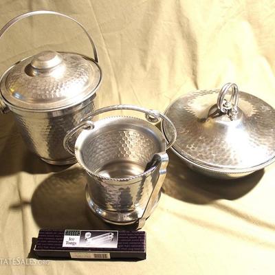Lot of 3 Aluminum Pieces, 2 Ice Buckets, 1 Dish with lid
