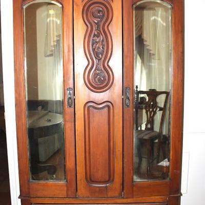 Antique Armoire with Beveled Mirror Doors
