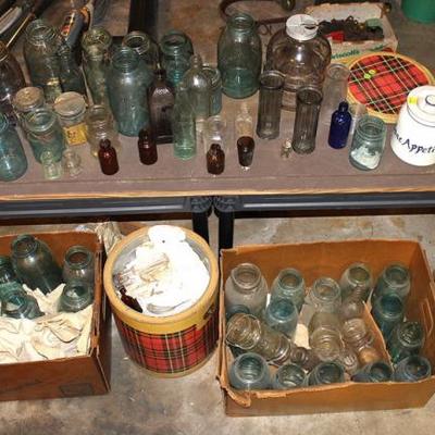 Lot of Antique Mason Jars and Bottles