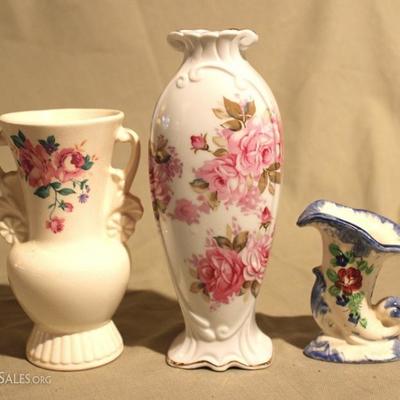 Lot of 3 Porcelain Hand Painted Vases
