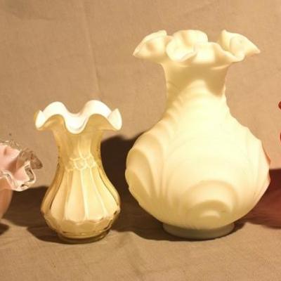 Lot of Fenton Vases and Bowl, King's Crown Candy Dish
