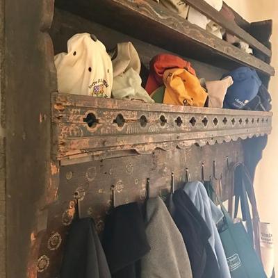 Polish knife rack converted into a coat rack. This is a one of a kind piece.