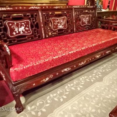 CHINESE ROSEWOOD AND MOTHER OF PEARL SOFA