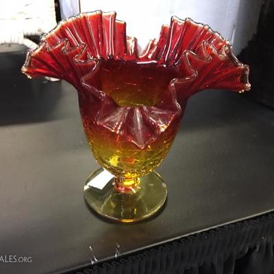 Amberina crackle glass