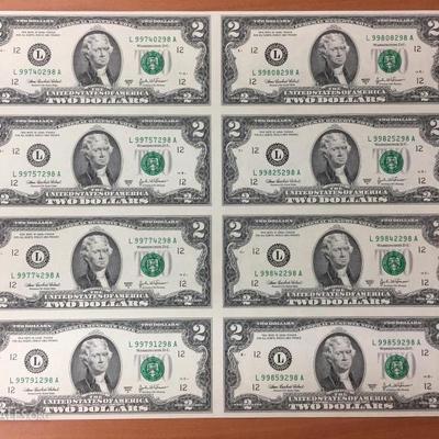 Uncut $2 bills