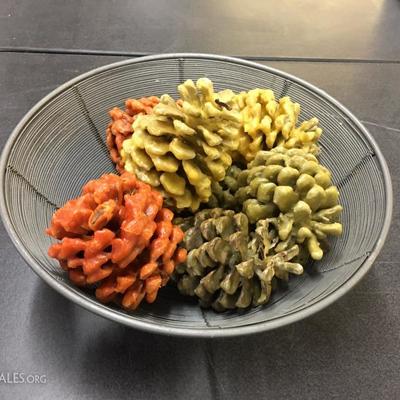 Wax pinecones and basket