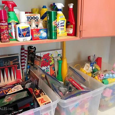 Toys and household cleaning supplies