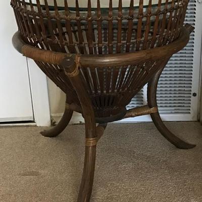 Mid Century Modern Vintage Fish Trap End Table With Glass Top. In The Style Of Italian Designer Franco Albini. 
