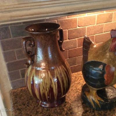 antique vase & decorative rooster