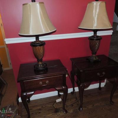 pair of Queen Anne tables and pair of lamps