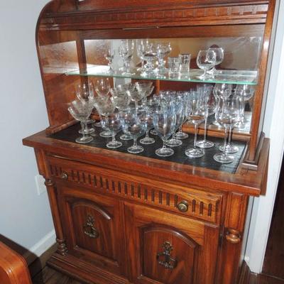 Oak server with lined drawer for silver, vintage glassware
