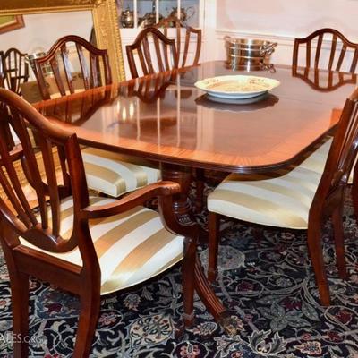 Baker Dining table with leaves, pads and 10 chairs