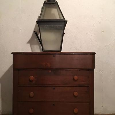 Antique Chest of Drawers, Antique Copper Lantern Fixture 