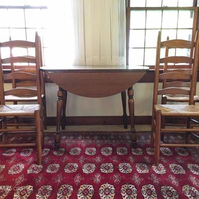 Ladder Back Chairs, Drop Leaf Table, Area Rug 