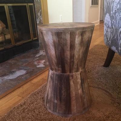 Wood Hourglass accent table, $45