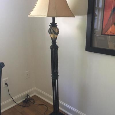 Bronzed metal and glass floor lamp, $95