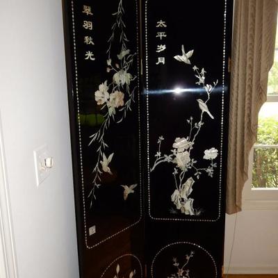 Lot # 108  Oriental Screen Lacquered Each panel is 16 inches and stands 6 feet high. $600.00