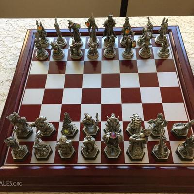 Pewter Fantasy Chess set with crystals 